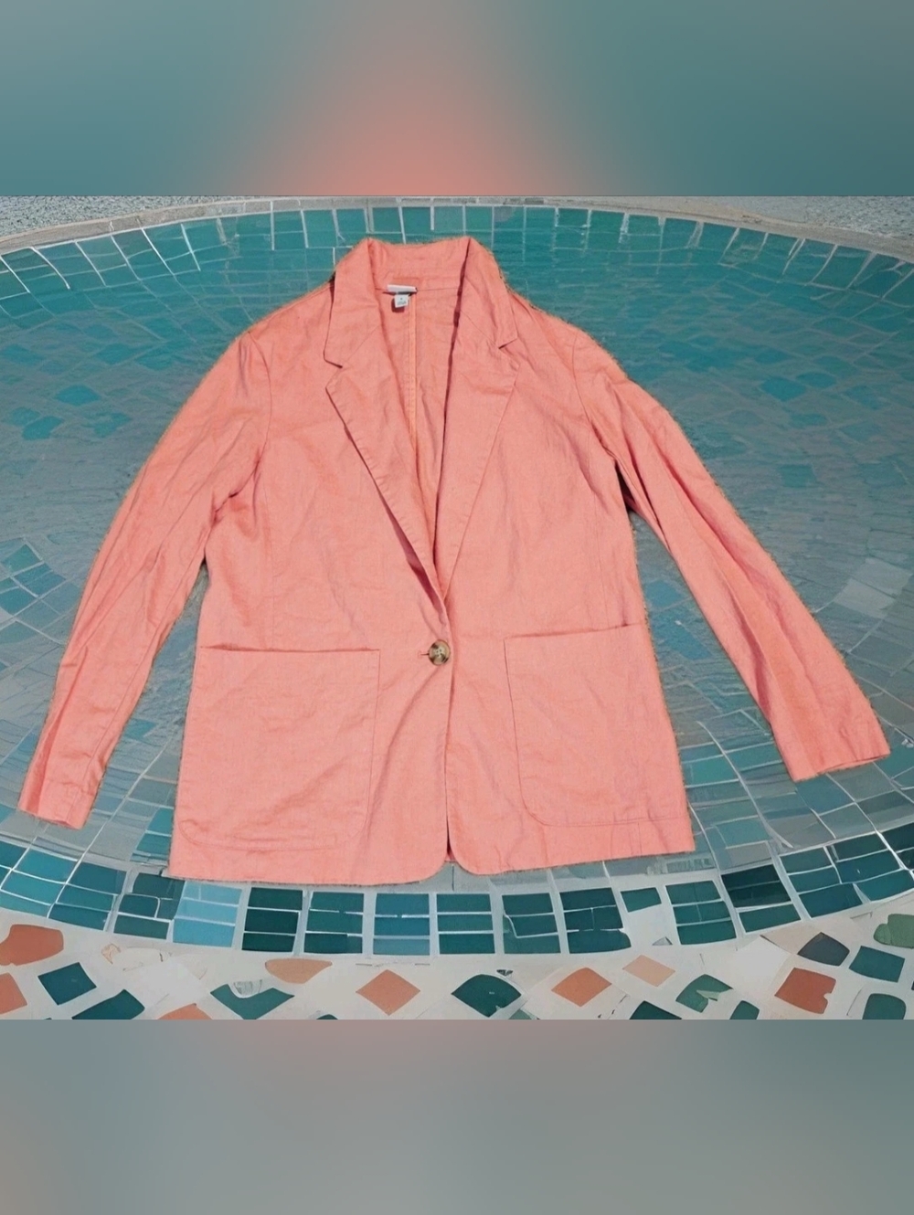 A New Day Women's Blazer Jacket Linen Blend Peach 🍑 Button Closure Size S